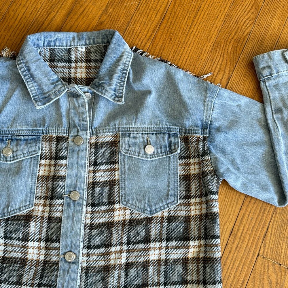 Denim and plaid shacket